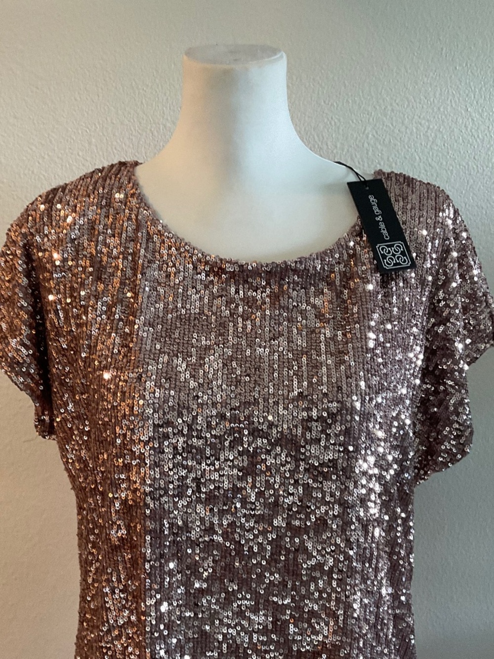CABLE & GAUGE Dusty Rose Sequin Top Size Large New - Picture 2 of 7